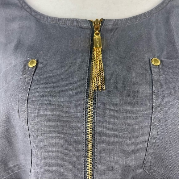 ellen TRACY LINEN SHORT SLEEVED BLOUSE WITH GOLD ACCENT - Picture 3 of 14